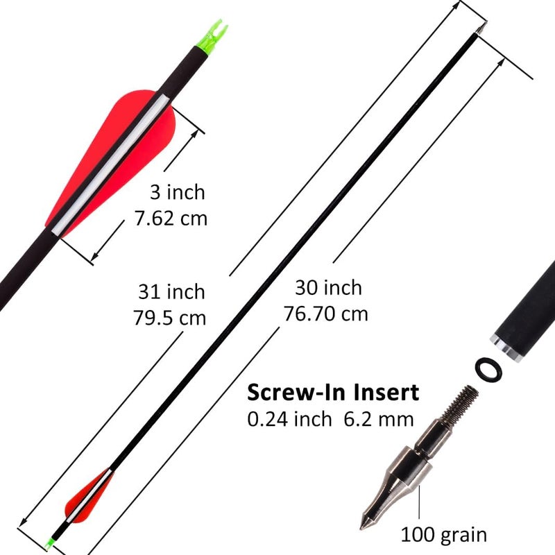 Luoyer 12Pcs Archery Hunting Arrows for Compound Bow Recurve Bow with Removable Tips Adjustable Nocks for Adults Hunting Targeting 30inch - Image 2